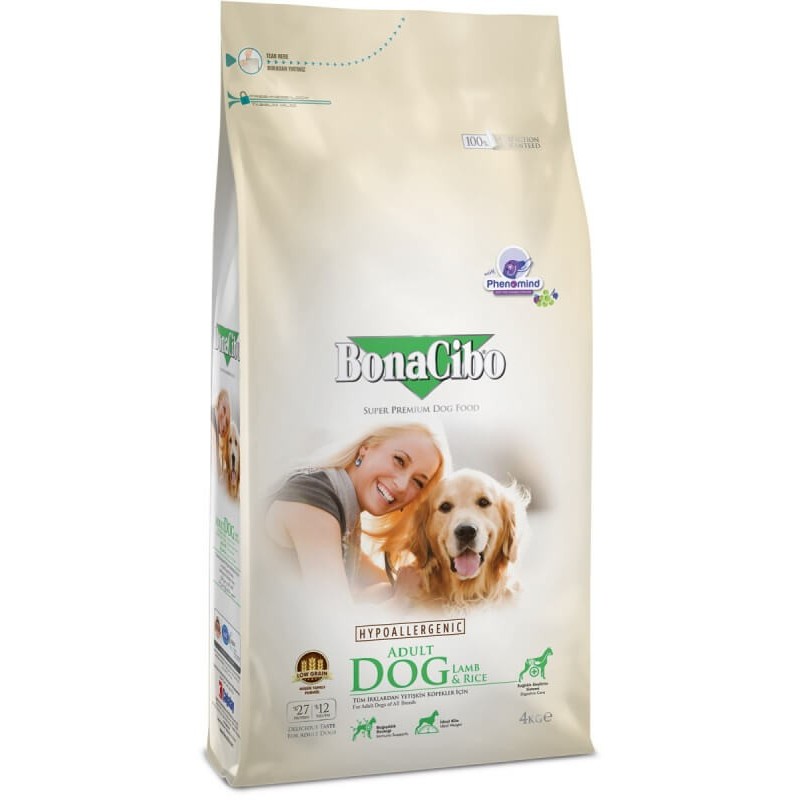 BONACIBO DOG Adult lambaliha Ja riisiga koeratoit 4kg