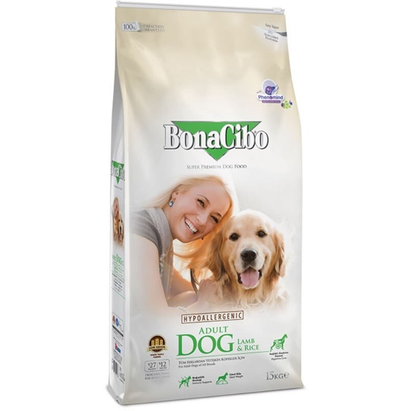 BONACIBO DOG Adult lambaliha ja riisiga koeratoit 15kg