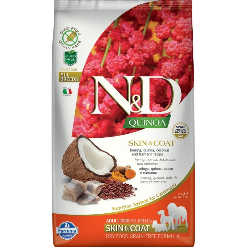 Farmina N&D Quinoa Skin & Coat kuivtoit koerale heeringaga 2,5kg