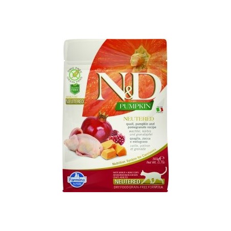 Farmina N&D Pumpkin Neutered kuivtoit kassile vutiliha ja granaatõunaga 1,5kg