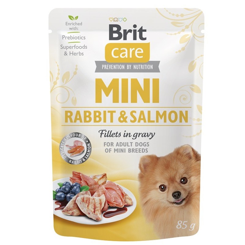 Brit Care Mini pouch Rabbit & Salmon fillets in gravy einekotike koertele 85g