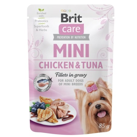 Brit Care Mini pouch Chicken & Tuna fillets in gravy einekotike koertele 85g