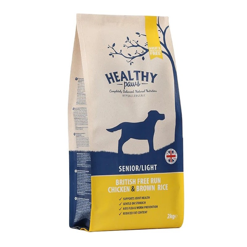 Healthy Paws koeratoit Briti vabapidamise kana ja pruun riis seenioritele 2kg