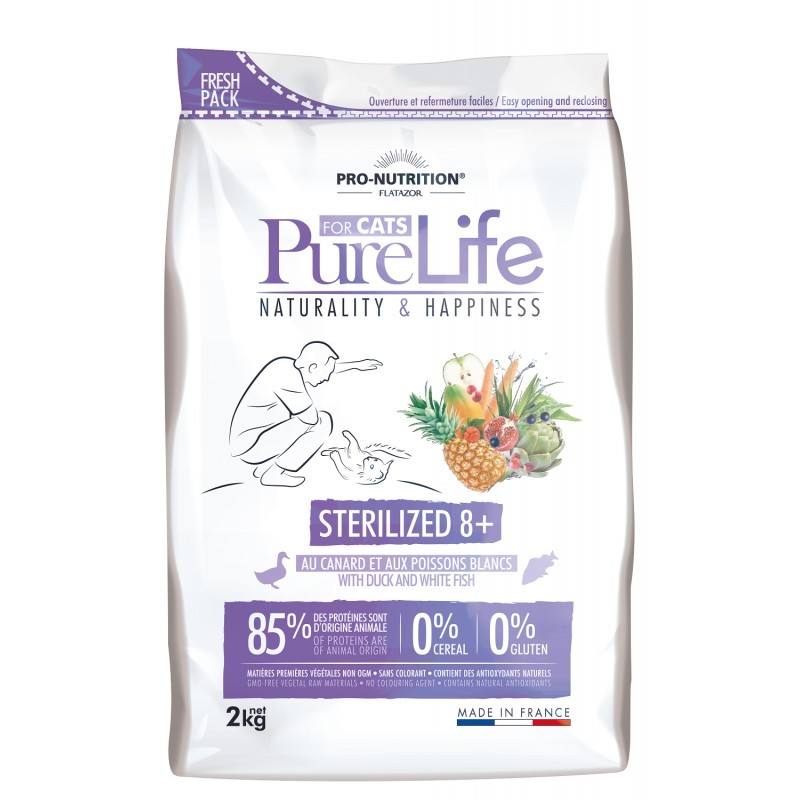Pure Life Cat Sterilized 8+ Pardiliha ja Valge kalaga Eakatele kassidele 4kg 2x2kg