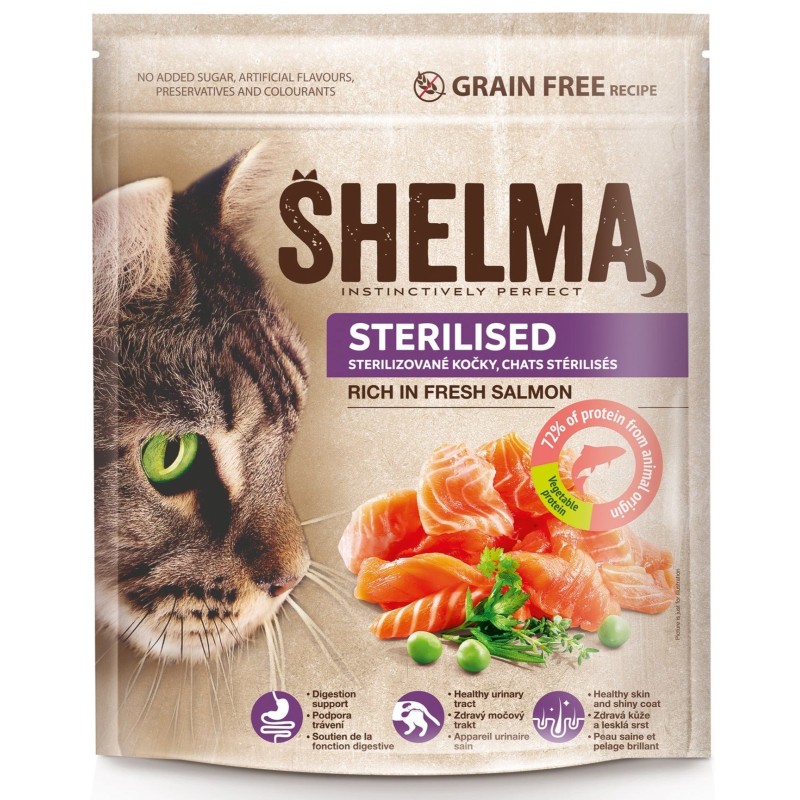 Shelma teraviljavaba täissööt steriliseeritud kassidele lõhega 1,4kg
